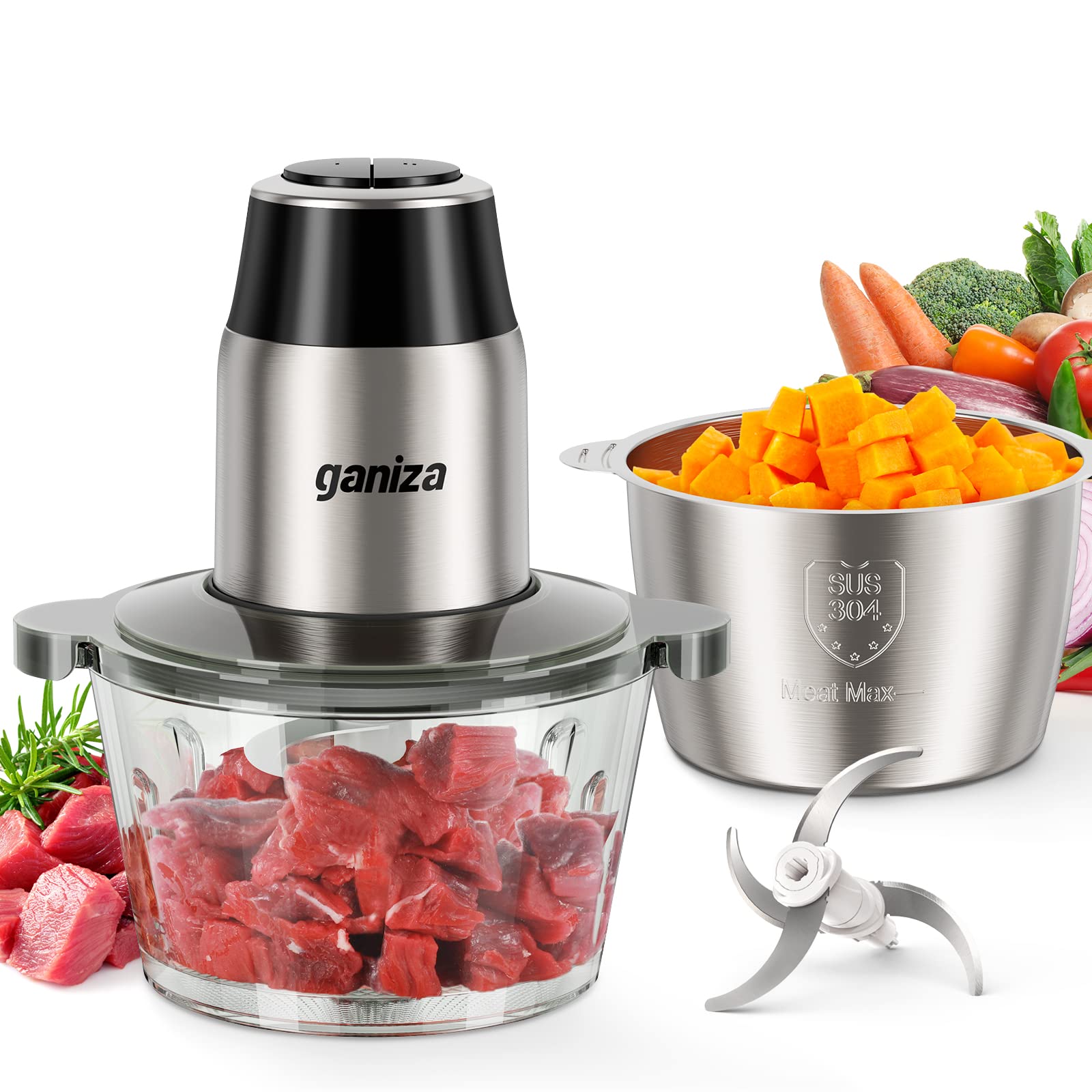 GANIZA Food Processors, Electric Food Chopper with Meat Grinder & Vegetable Chop
