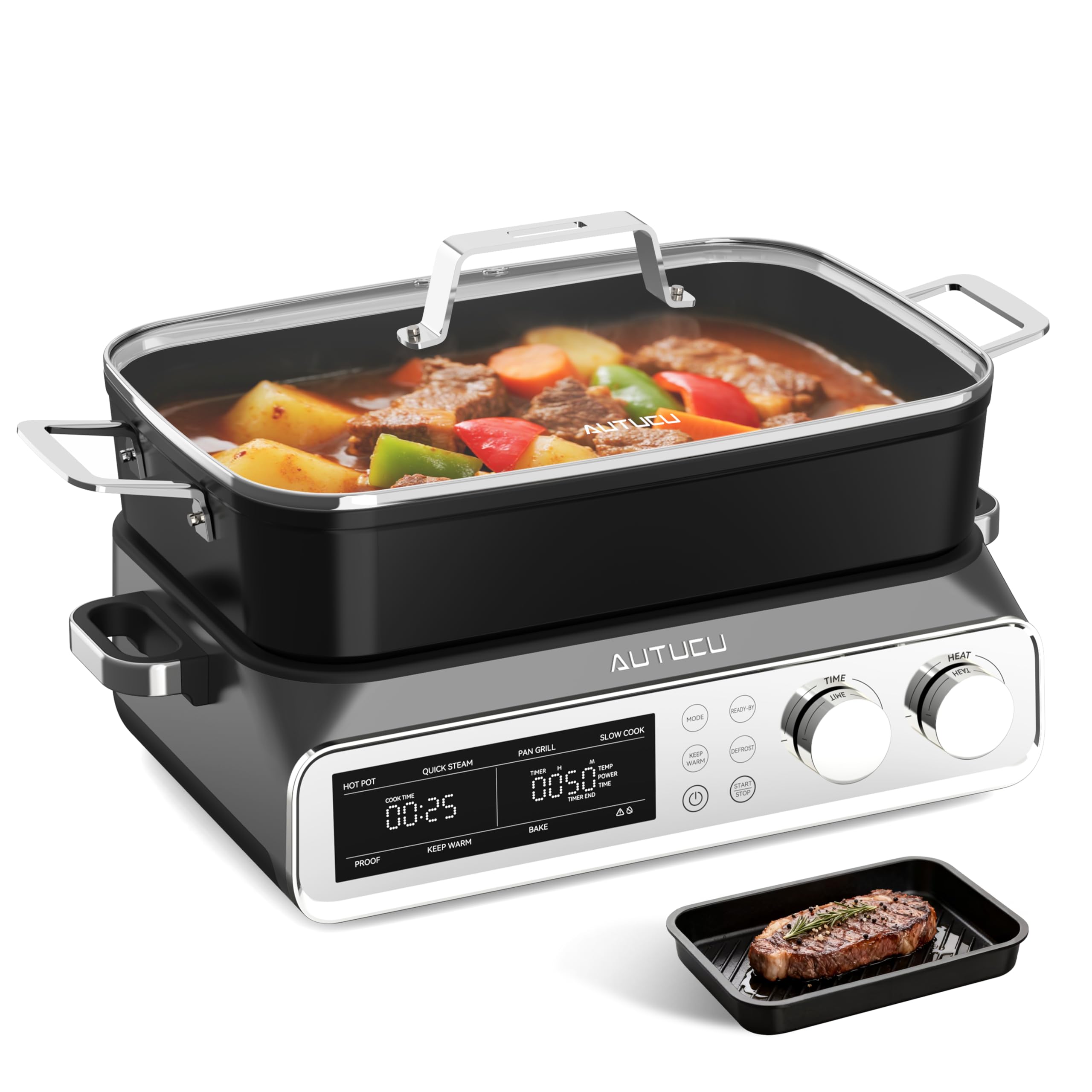 N21NA Pro Slow Cooker 10 Quart, 8-in-1 Programmable PFOA-Free Ceramic Coated Mul