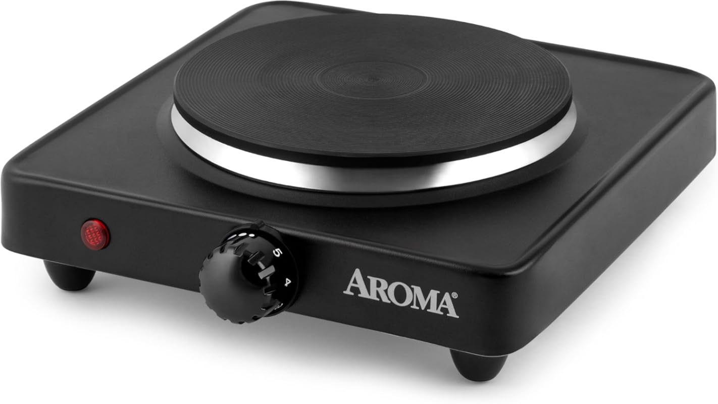 Aroma Housewares AHP-303 Single Burner Metal Hot Plate for Cooking, Bl