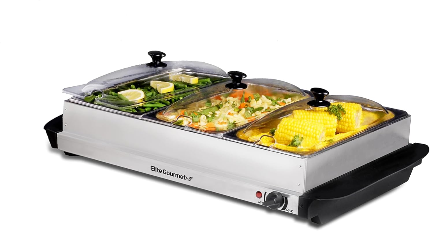 Elite Gourmet EWM-6171 Triple Buffet Server & Food Warmer, 7.5 Qt Tota
