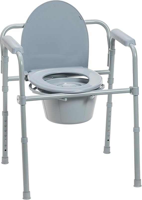 Drive Medical Folding Steel Bedside Commode Chair: 3-in-1 Portable Toi