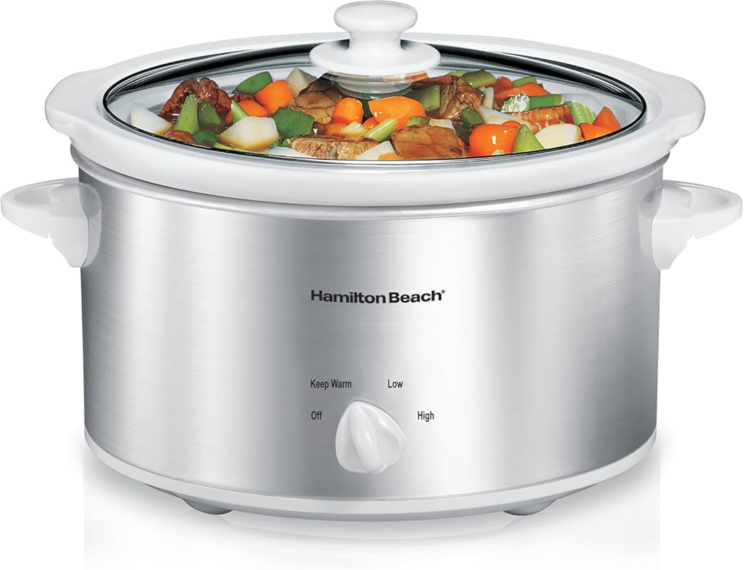 Hamilton Beach 4-Quart Stainless Steel Slow Cooker with 3 Settings, Di