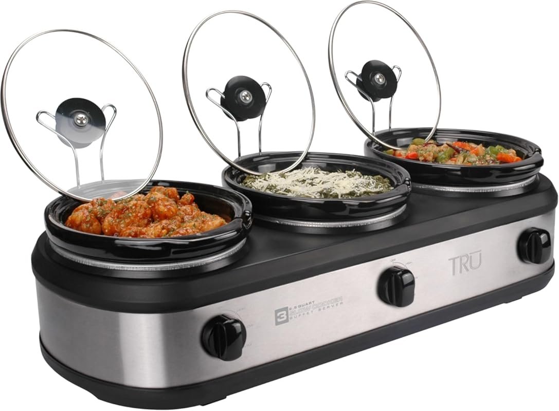 TRU Triple Buffet Server with 2.5 Quart Removable Inserts, Individual 
