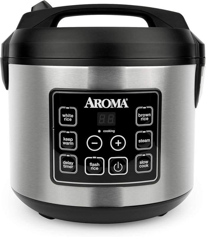 Aroma 20 Cup Digital Rice Cooker, Slow Cooker, and Steamer with Stainl