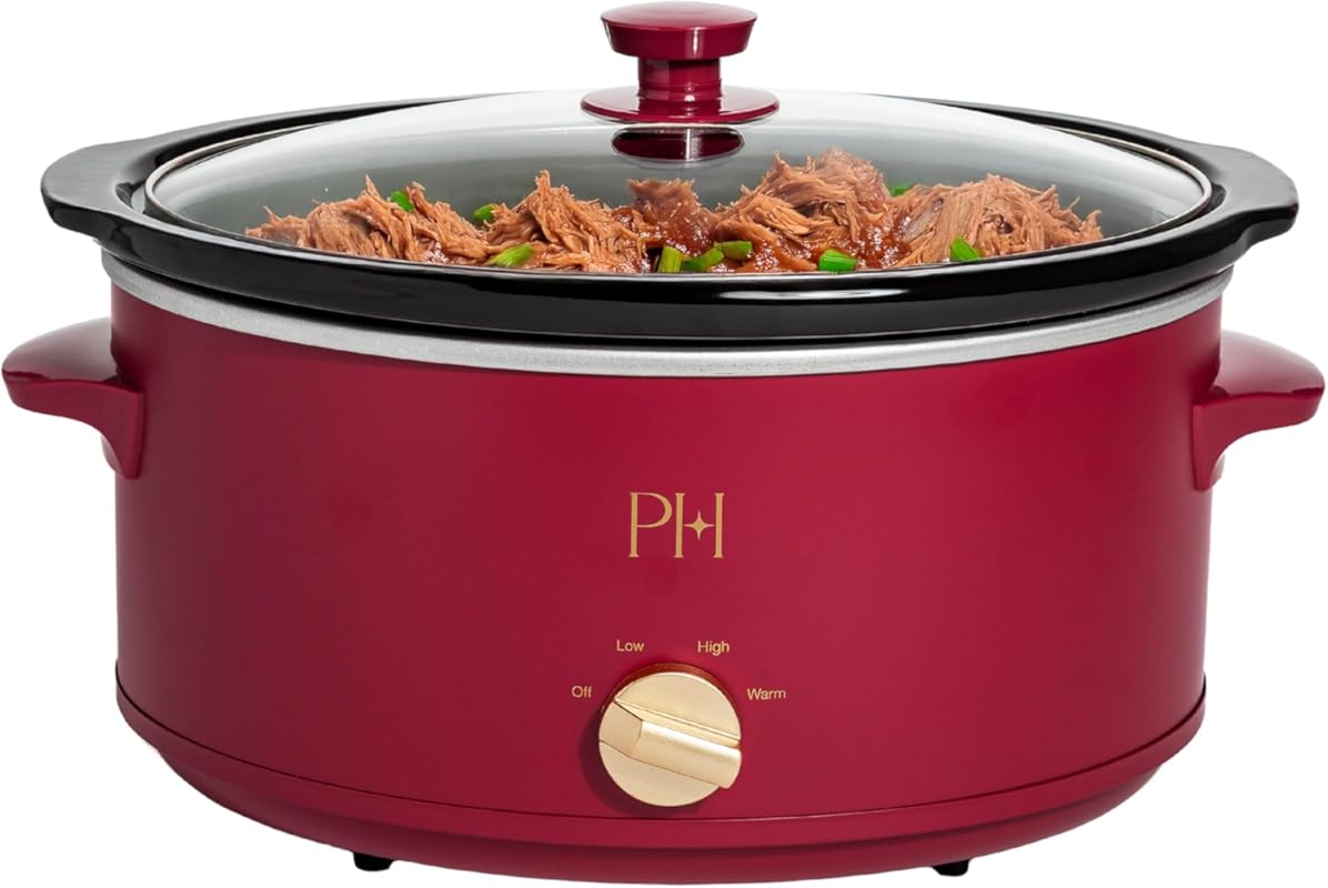Paris Hilton 6-Quart Berry Manual Slow Cooker with 3 Settings & Stonew