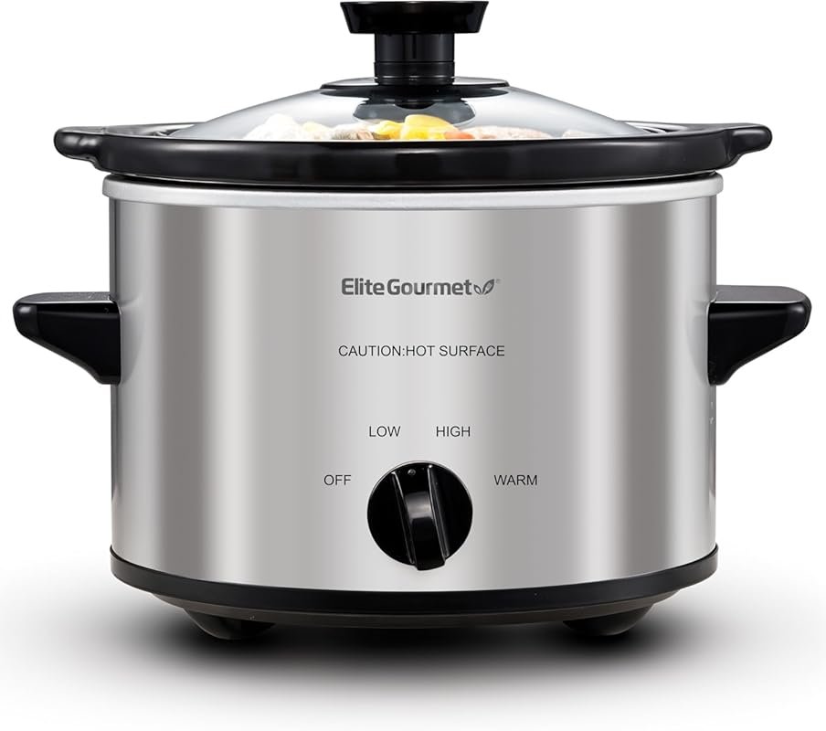 Elite Gourmet 1.5 Quart Electric Slow Cooker with Adjustable Temp & St
