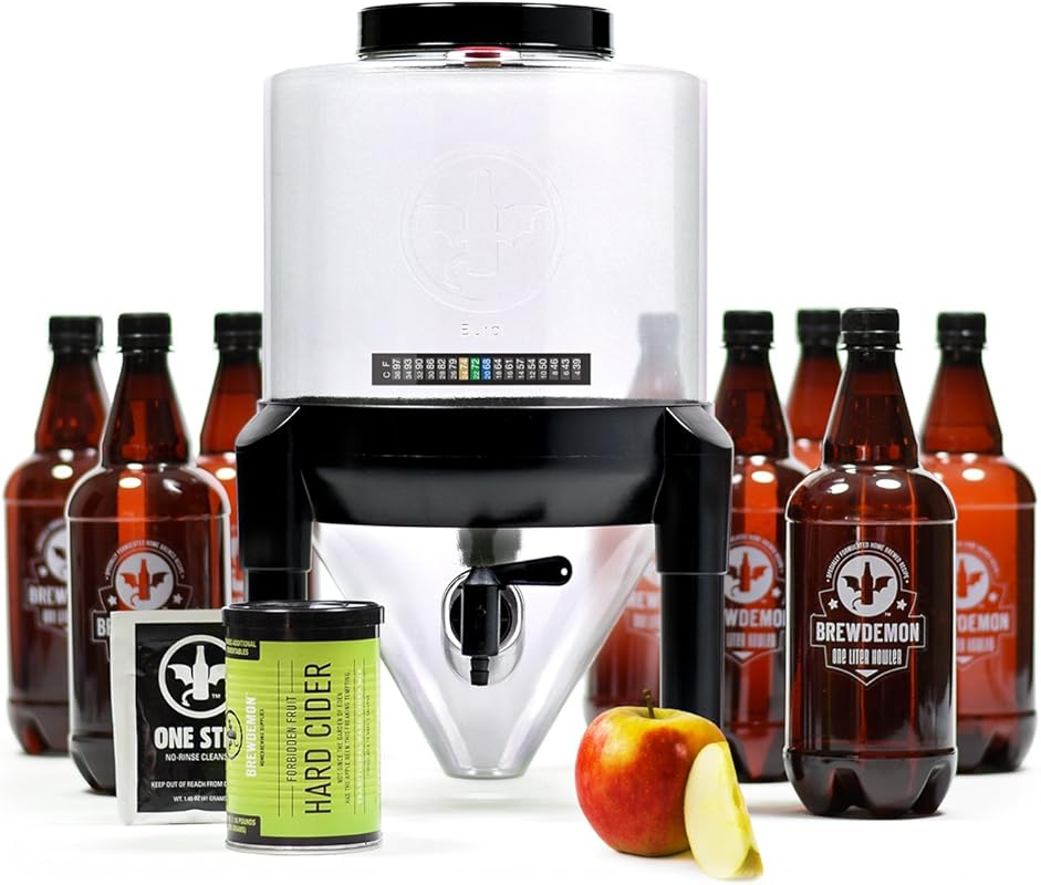 BrewDemon Hard Cider Kit with Bottles - 2 Gallon Conical Fermenter, No