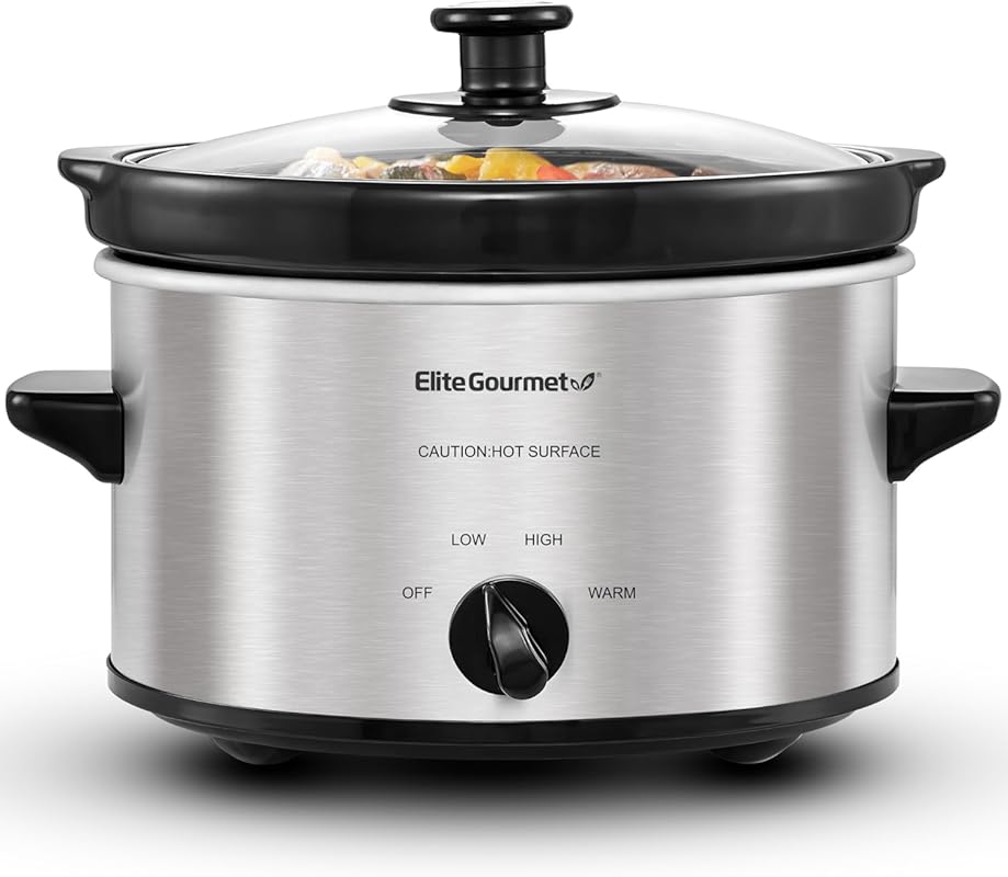 Elite Gourmet 2-Quart Oval Slow Cooker for Entrees, Stews & Dips, Stai