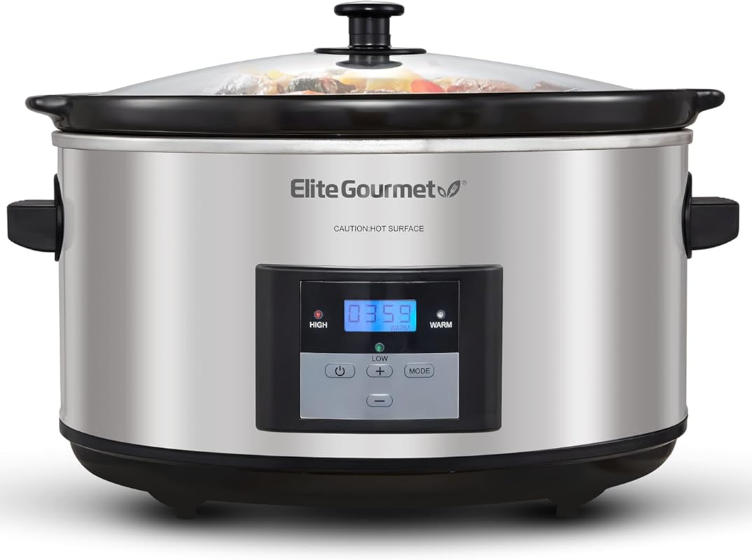 Elite Gourmet 8.5Qt Digital XL Jumbo Slow Cooker, Adjustable Temp, Sta