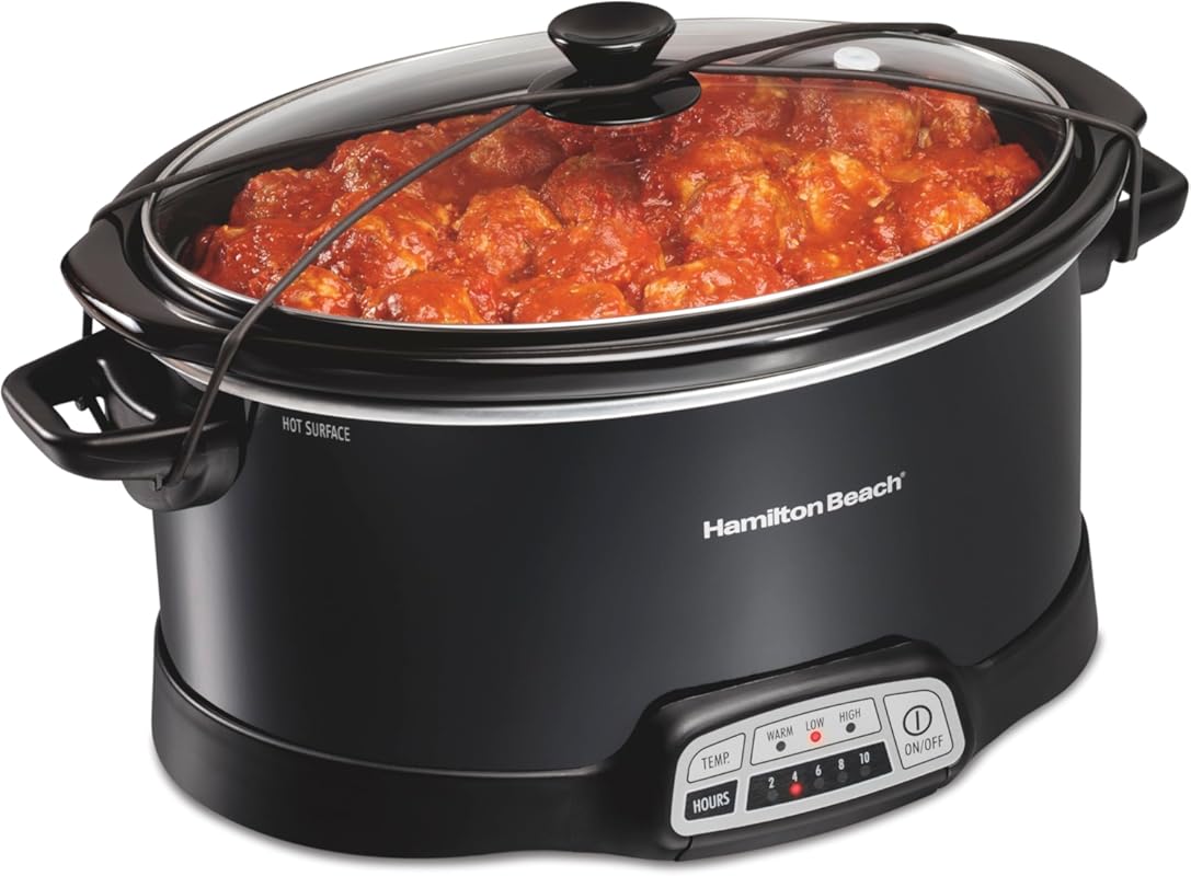 Hamilton Beach 7 Quart Programmable Slow Cooker with Lid Latch for Tra