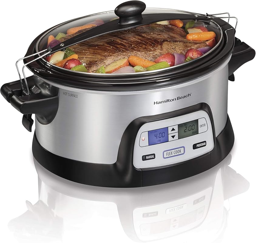Hamilton Beach 33861 6 Qt Portable Programmable Slow Cooker with Dual 