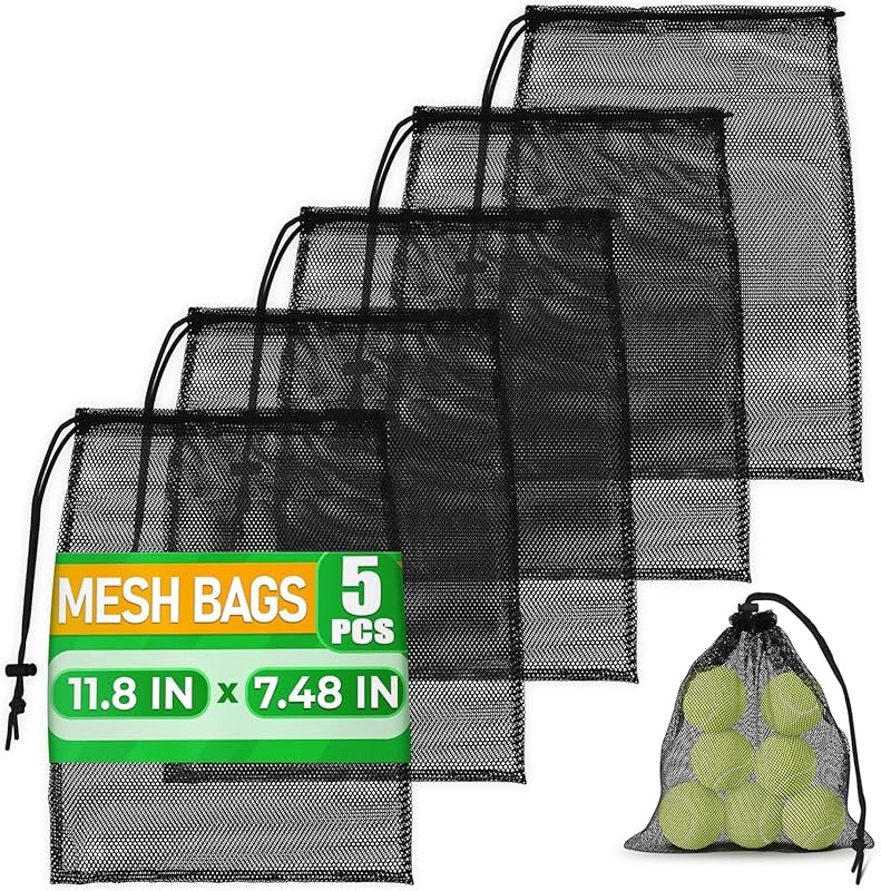 5 Pcs Small Black Drawstring Mesh Bags with Lock, 11.8x7.48'', Quick-D