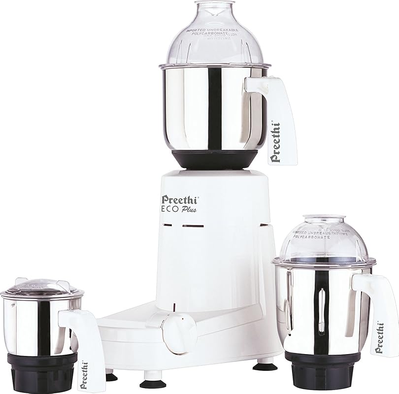 Preethi Eco Plus Mixer Grinder: 110-Volt, 3-Jar for US/Canada, White