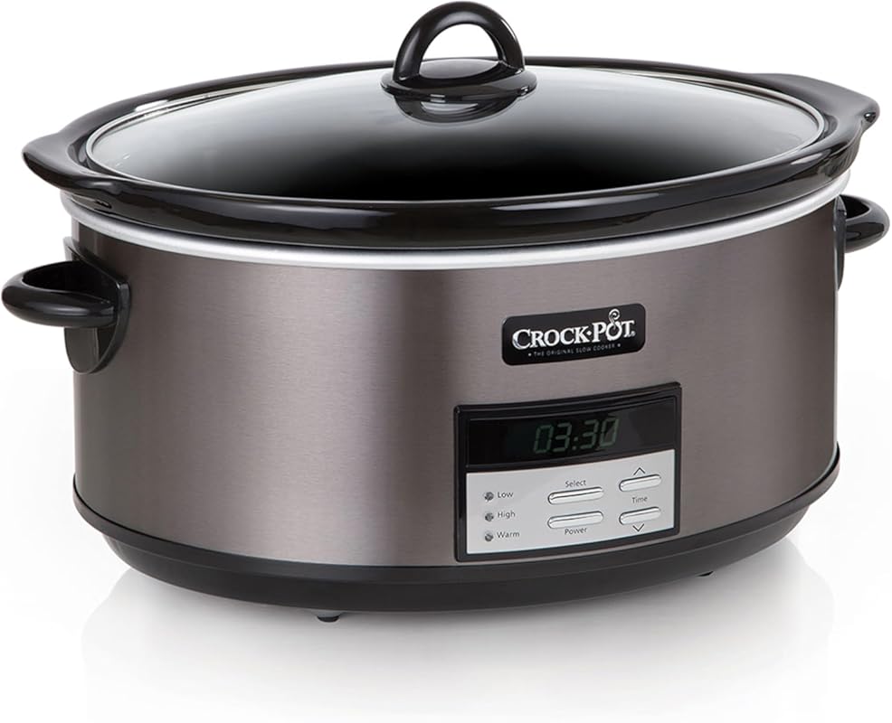 Crock-Pot 8-Quart Programmable Black Stainless Steel Slow Cooker with 