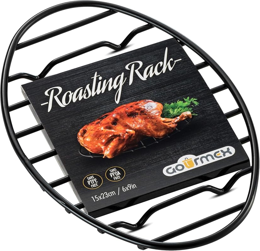 GOURMEX Black Oval Oven Roasting Rack - Non-Stick for Meats and Grilli
