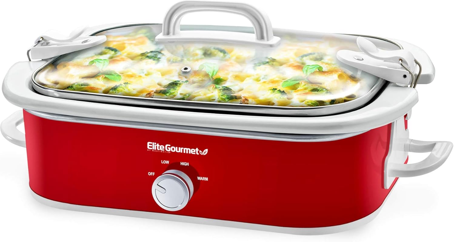 Elite Gourmet MST-5240 Casserole Crock Slow Cooker with Locking Lid, 3