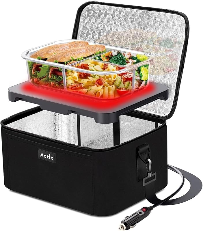 Aotto Black 2-in-1 Heated Lunch Box Food Warmer, 12V/24V Car Food Warm