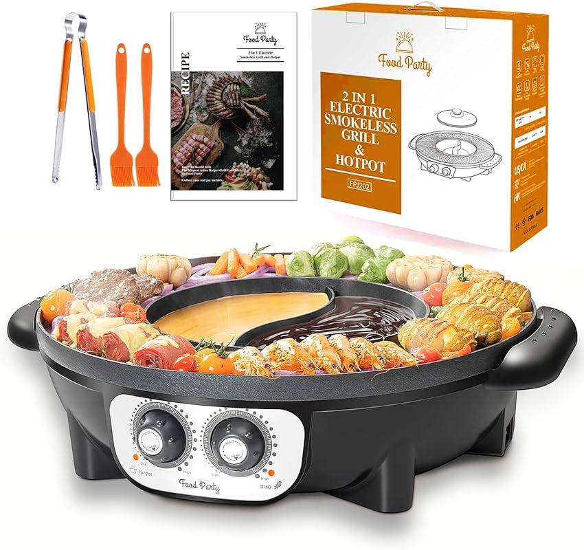 Food Party 2-in-1 Electric Smokeless Grill & Hotpot Combo: Korean BBQ
