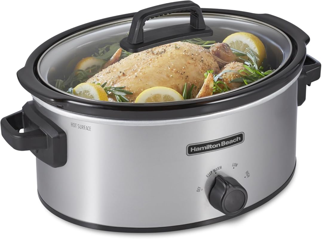 Hamilton Beach 6-Quart Slow Cooker with 3 Settings, Stoneware Crock &