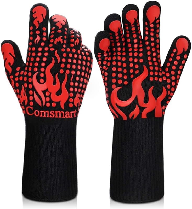 Comsmart 1472°F Heat Resistant BBQ & Grilling Gloves - Long Silicone N