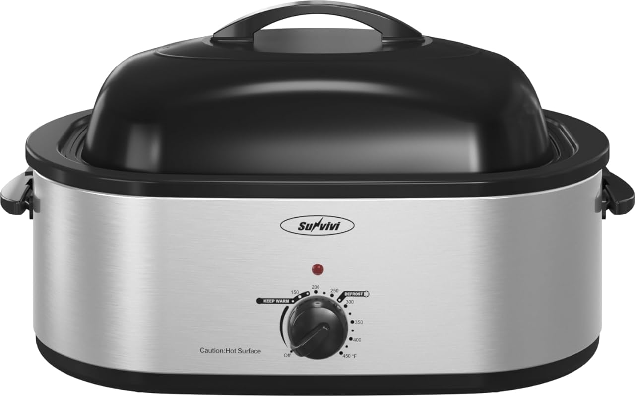 Sunvivi 20-Quart 24lb Electric Roaster Oven with Self-Basting Lid, Def