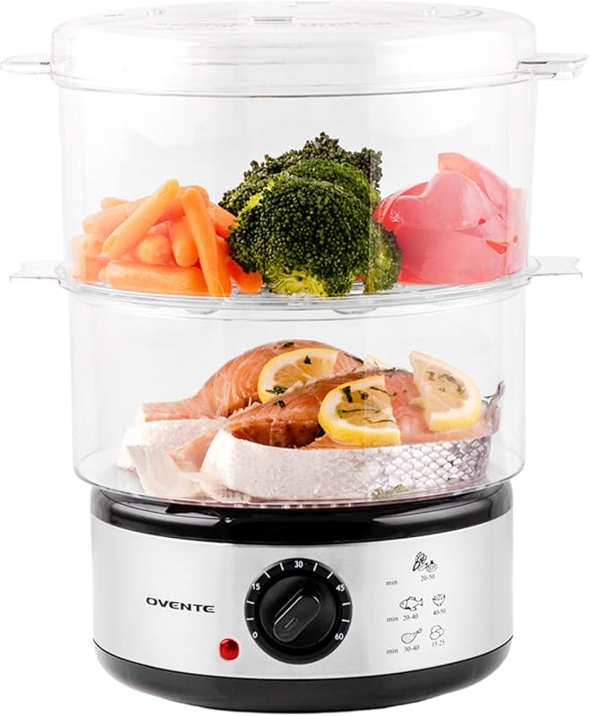 OVENTE 5 Quart 2-Tier Electric Food Steamer: Stackable Stainless Steel