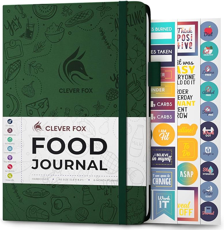 Clever Fox Food Journal A5 Forest Green: Daily Meal Planner & Weight T