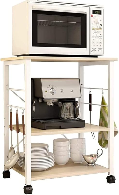 DlandHome 3-Tier Rolling Baker's Rack, Small Kitchen Cart & Microwave 