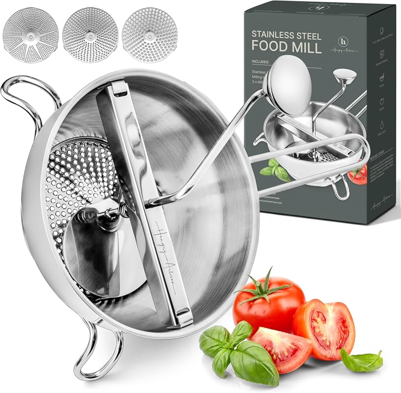 Ergonomic Stainless Steel Rotary Food Mill with 3 Grinding Discs for T