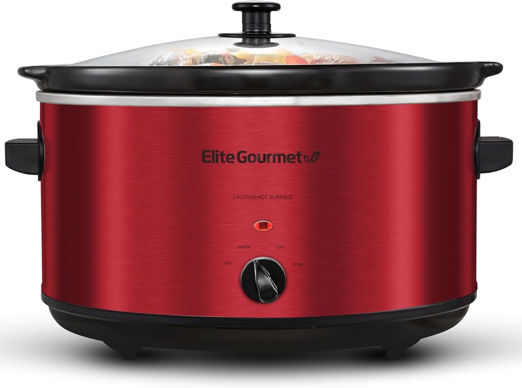 Elite Gourmet 8.5Qt Metallic Red Electric Ceramic XL Jumbo Slow Cooker