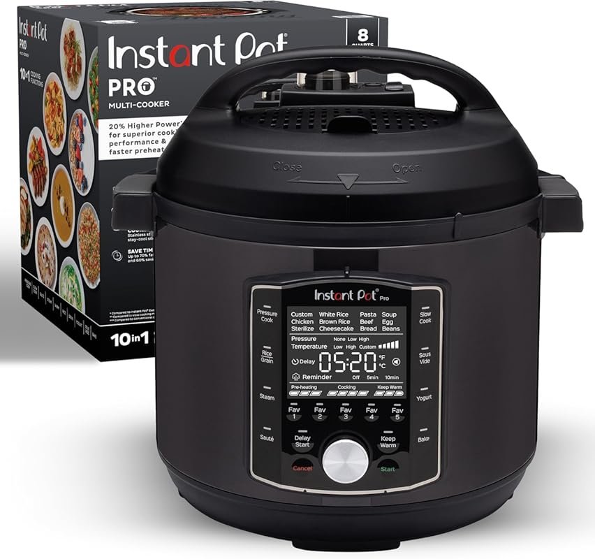 Instant Pot Pro 8 Quart 10-in-1 Pressure Cooker with Recipe App, Black