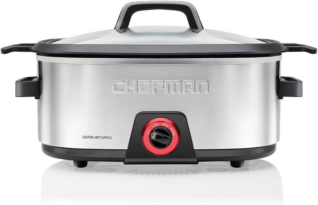 Chefman 6-Quart Stainless Steel Slow Cooker with Stovetop-Safe Insert