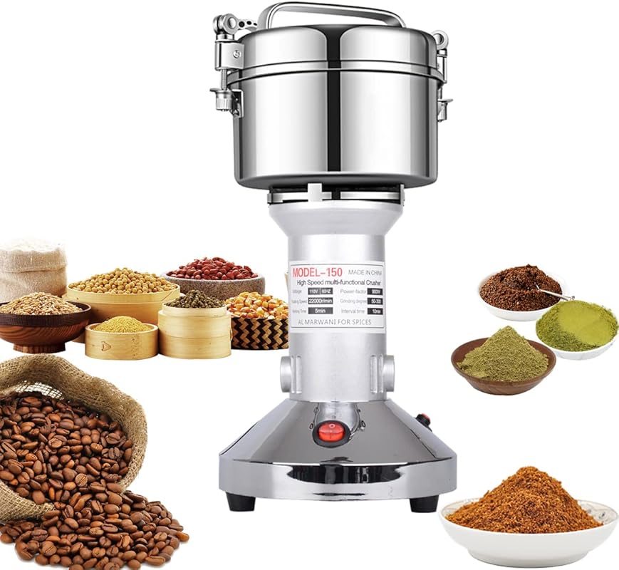 High-Speed 150g Grain Mill: Electric stainless steel grinder for seeds