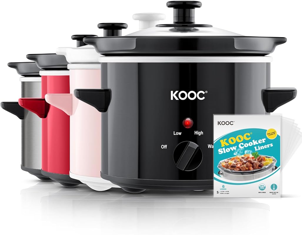 KOOC 2 Quart Black Round Small Slow Cooker with Upgraded Ceramic Pot
