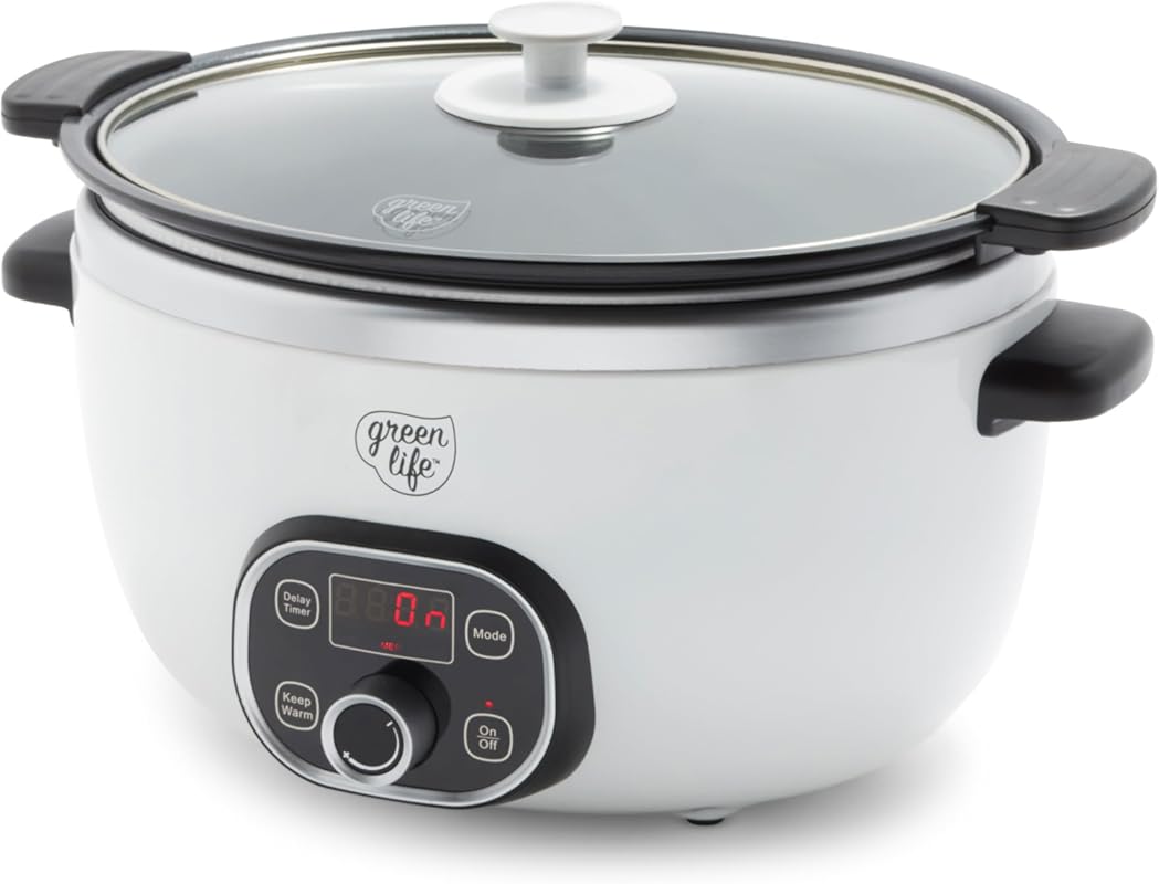 GreenLife 6QT Non-Toxic Ceramic Nonstick Slow Cooker with Timer, Keep