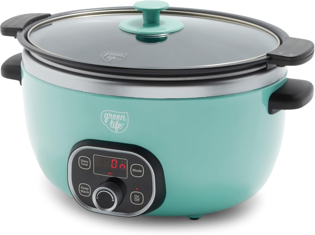 GreenLife 6QT Programmable Ceramic Slow Cooker, PFAS-Free Nonstick Pot