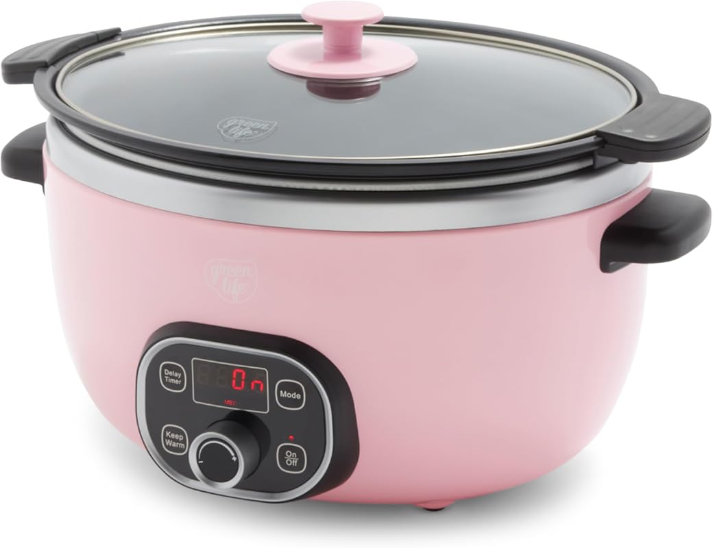 GreenLife 6QT Programmable Slow Cooker, Non-Toxic PFAS-Free Ceramic No
