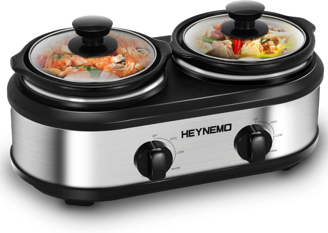 2 x 1.25 QT Double Slow Cooker Buffet Server with Removable Ceramic Po