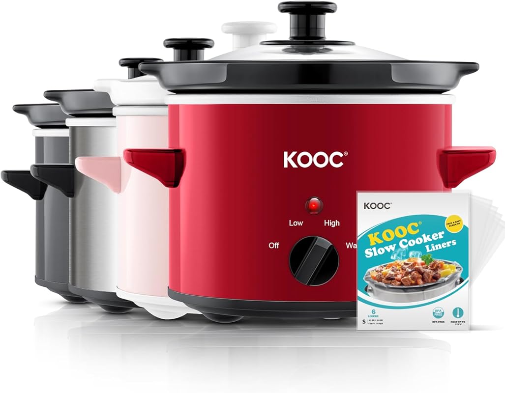KOOC Small Slow Cooker, 2 Quart, Free Liners Included for Easy Clean-u