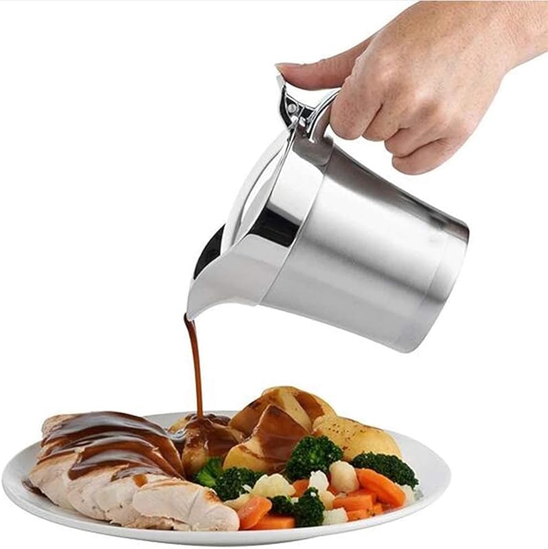 16 oz Stainless Steel Double Insulated Gravy Boat with Hinged Lid for 