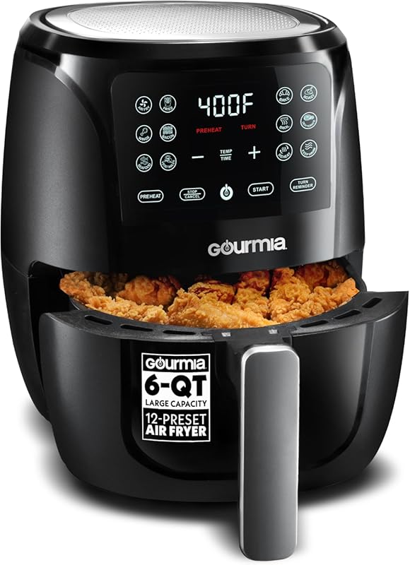 Gourmia 6 Qt Large Capacity Air Fryer with Digital Display and 12 Pres
