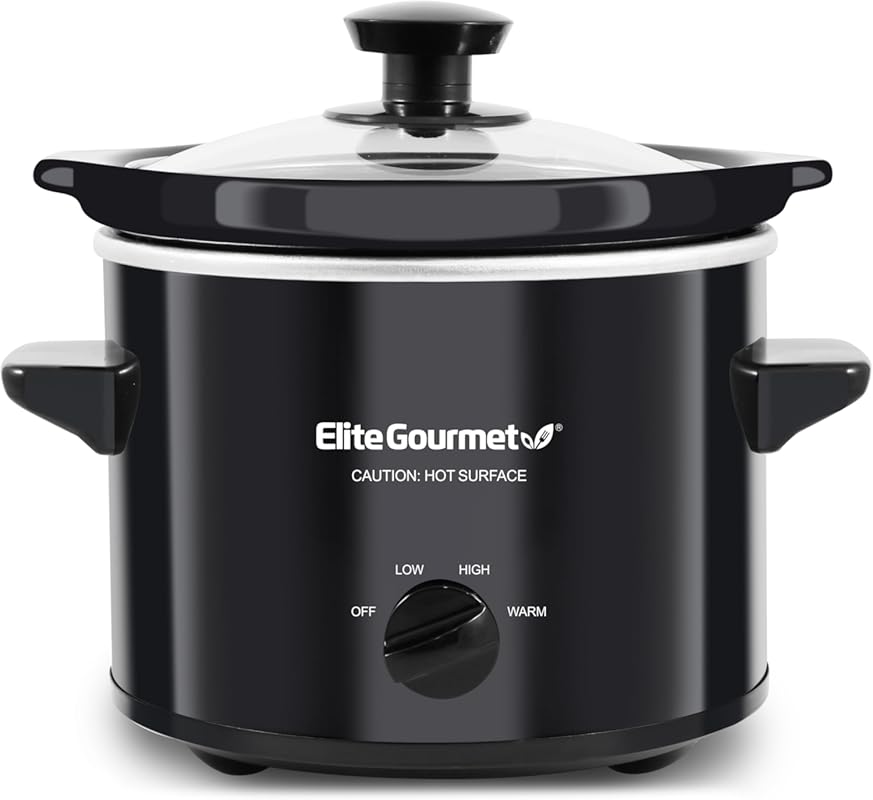 Elite Gourmet 2 Quart Black Electric Round Slow Cooker with Adjustable