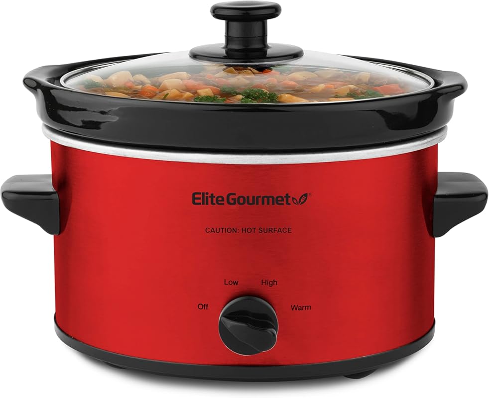 Elite Gourmet MST-275XR# Electric Oval Slow Cooker, 2-Quart Metallic R