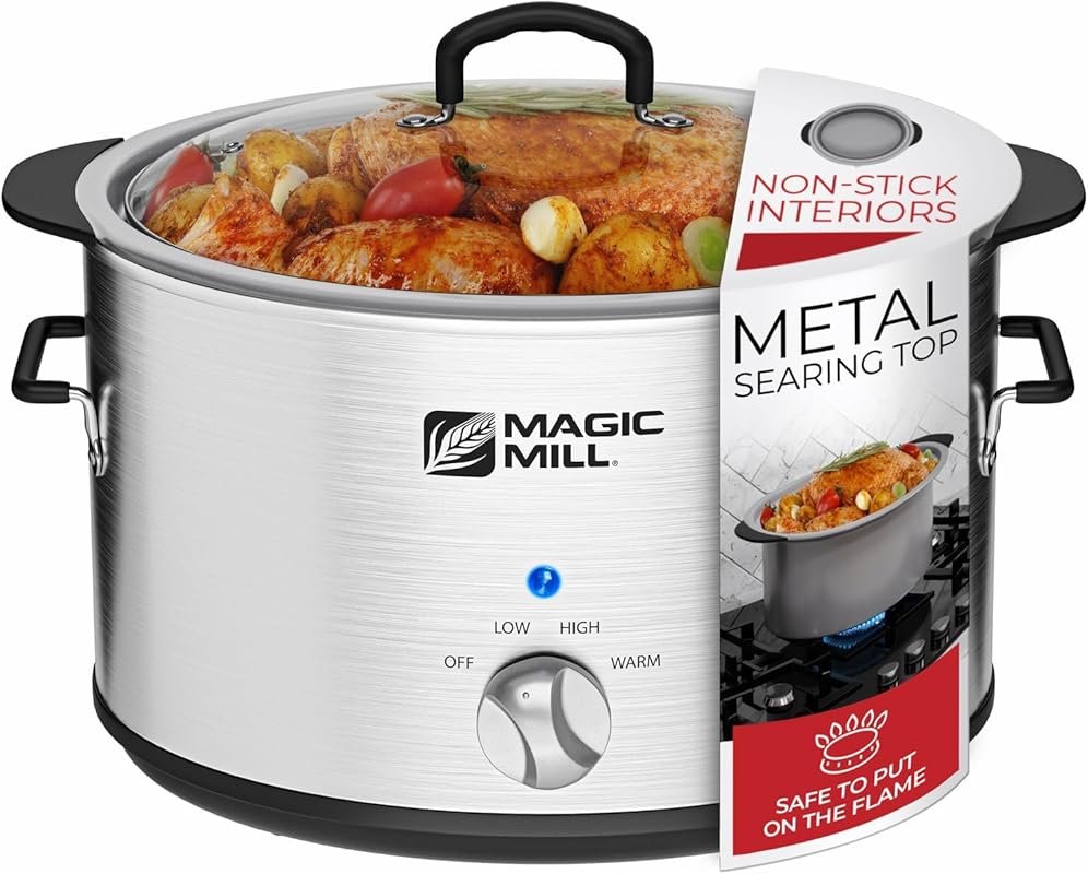 Magic Mill 10 Quart Multi-Purpose Slow Cooker with Flame-Safe Searing Pot