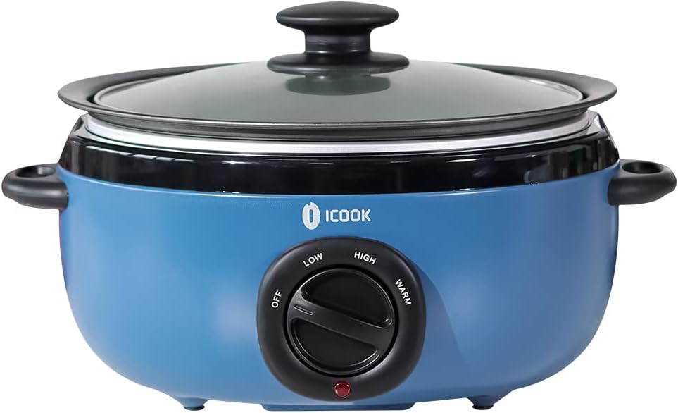 ICOOK 6.5 Quart Blue Slow Cooker with Aluminum Sear/Sauté Pot, Stoveto