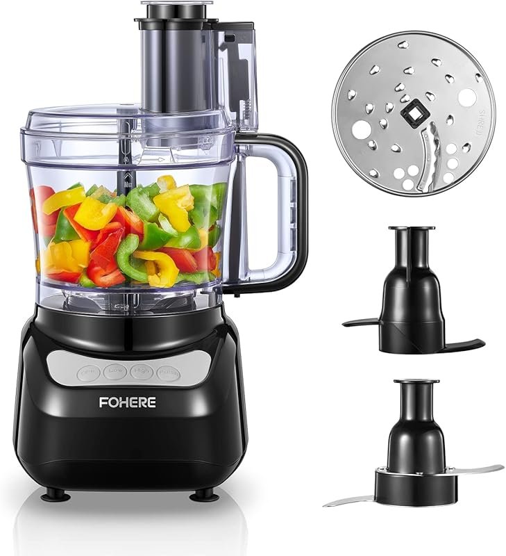 FOHERE 12-Cup Food Processor & Meat Grinder: 500W motor, BPA-free, sta