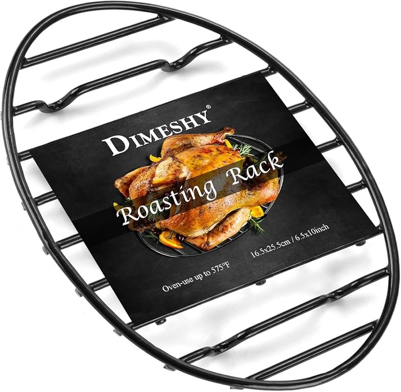 Black Enamel Nonstick Oval Roasting Pan Rack with Feet - Perfect for 1