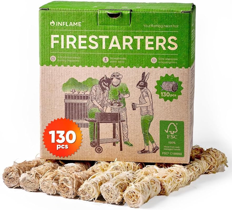 Inflame 130 Pcs Natural Wood Fire Starters, Waterproof for Campfires,