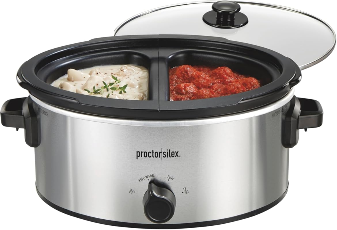 Proctor Silex Double Slow Cooker, 6qt Crock, 2x 2.5qt Nonstick Inserts