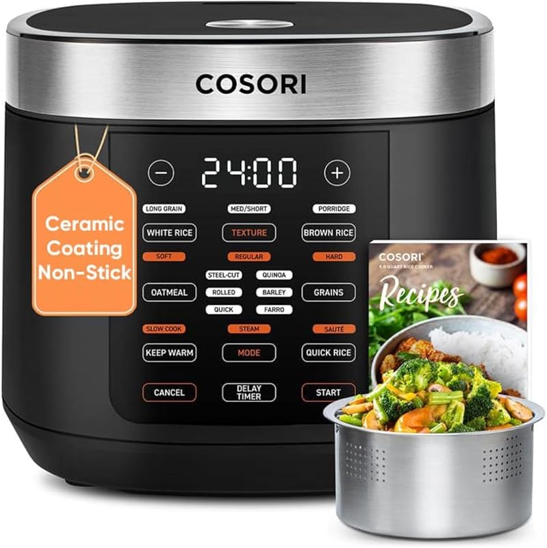 COSORI 10 Cup Rice Cooker: Fuzzy Logic, 18 Functions, Ceramic Pot, Ste